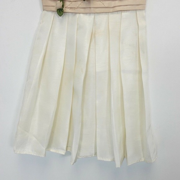 Flower Girl Dress Kids 6 Cream White Pleated 3D Flower Colorblock RUSTANETTE - Picture 11 of 12